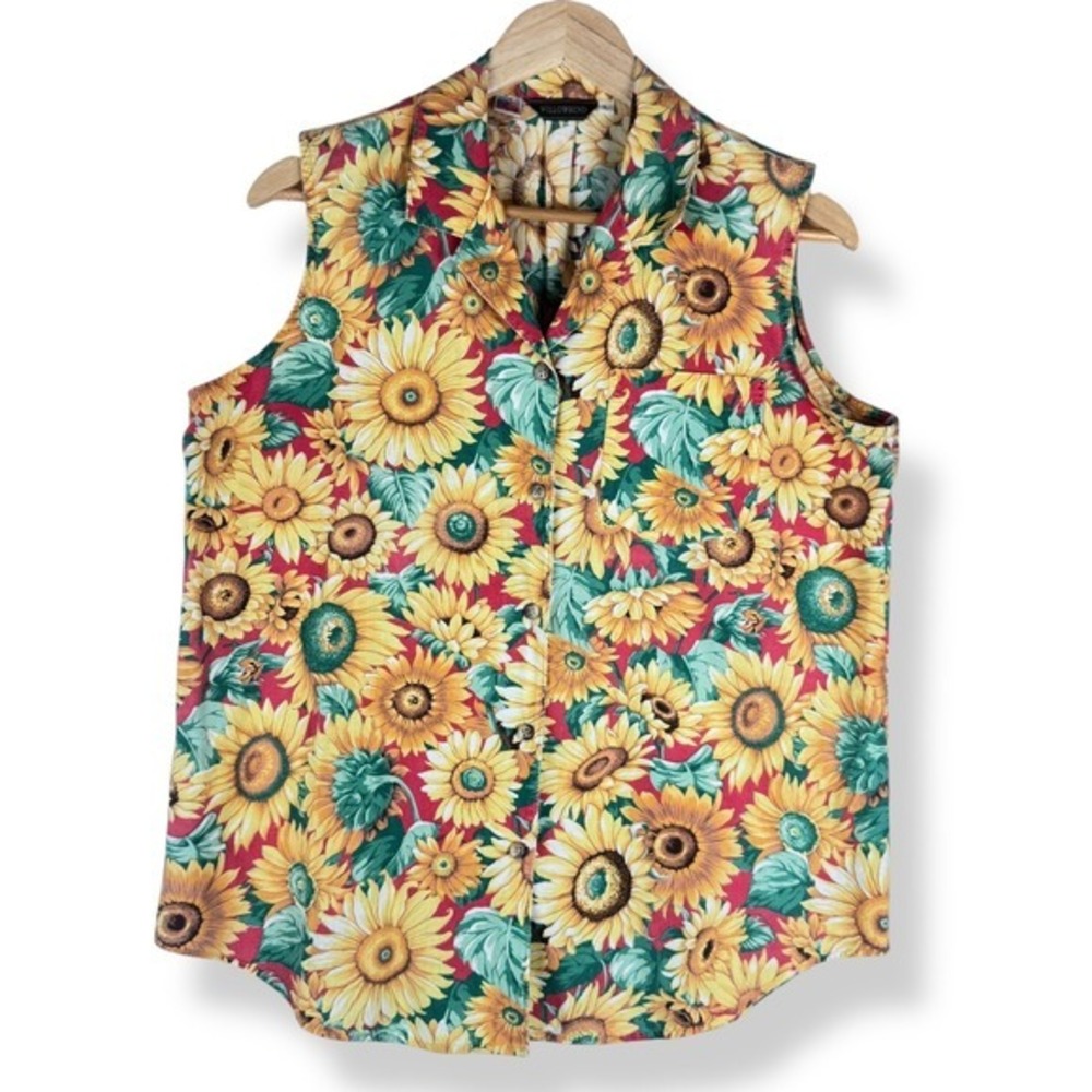 Vintage 90s Willowbend Sunflower Floral Top Womens Size Large Summer Cottagecore